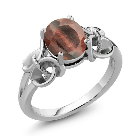 Gem Stone King 1.50 Ct Oval Red Tiger Eye 925 Sterling Silver Ring