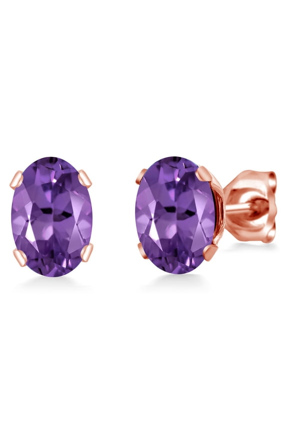 1.50 Ct Oval Shape Purple Amethyst Rose Gold Plated Brass Stud Earrings for Women Men
