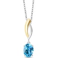 thumbnail image 1 of Gem Stone King 1.50 Ct Oval Swiss Blue Topaz 925 Silver and 10K Yellow Gold Pendant with Chain, 1 of 3