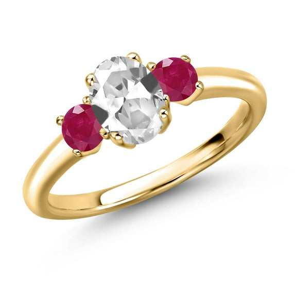 Gem Stone King 18K Yellow Gold Plated Silver White Created Sapphire and Red Ruby Engagement Ring for Women | 1.50 Cttw | Oval 7X5MM | Gemstone September Birthstone | Size 5