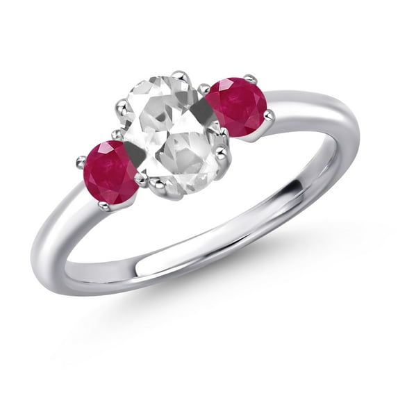 Gem Stone King 925 Sterling Silver White Created Sapphire and Red Ruby Engagement Ring for Women | 1.50 Cttw | Oval 7X5MM | Gemstone September Birthstone | Size 8