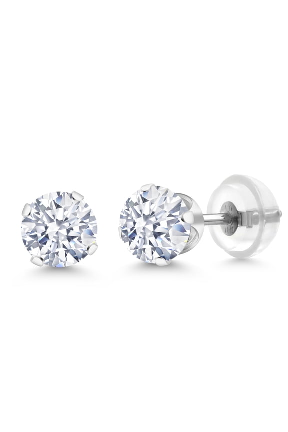 1.50 Ct Round 5mm White Zirconia 10K White Gold Stud Earrings for Women Men
