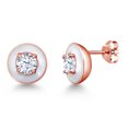 thumbnail image 1 of Gem Stone King 1.50 Ct Round 5mm White Zirconia 18K Rose Gold Plated Silver White Enamel Stud Earrings for Women Men, 1 of 3