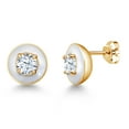 thumbnail image 1 of Gem Stone King 1.50 Ct Round 5mm White Zirconia 18K Yellow Gold Plated Silver White Enamel Stud Earrings for Women Men, 1 of 3