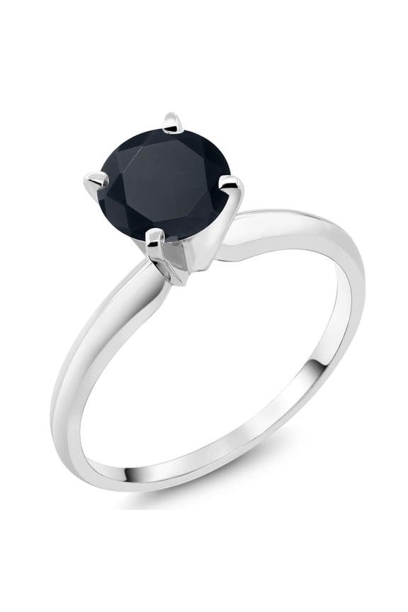 14K White Gold Black Zirconia Solitaire Engagement 4-Prong Ring for Women | 1.50 Cttw | Round 6MM | Gemstone Birthstone (Size 5)