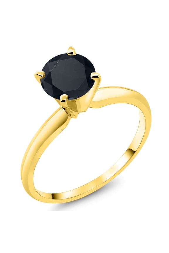 14K Yellow Gold Black Zirconia Solitaire Engagement 4-Prong Ring for Women | 1.50 Cttw | Round 6MM | Gemstone Birthstone (Size 6)