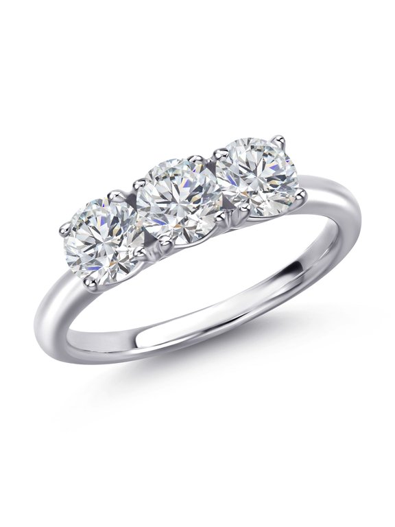 1.50 Cttw Lab Grown Diamond 3-Stone Engagement Ring for Women | 925 Sterling Silver | Round 5MM | Gemstone April Birthstone | DEF Color | VVS-VS Clarity (Size 7)