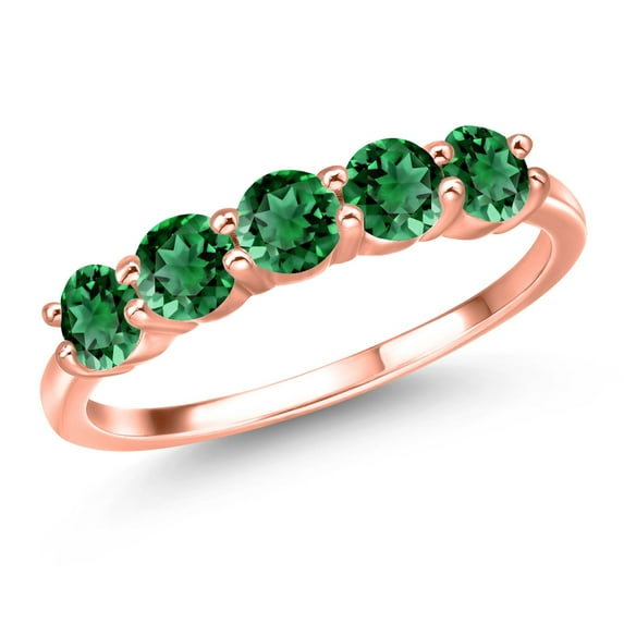 Gem Stone King 1.50 Ct Round Green Nano Emerald 18K Rose Gold Plated Silver Ring