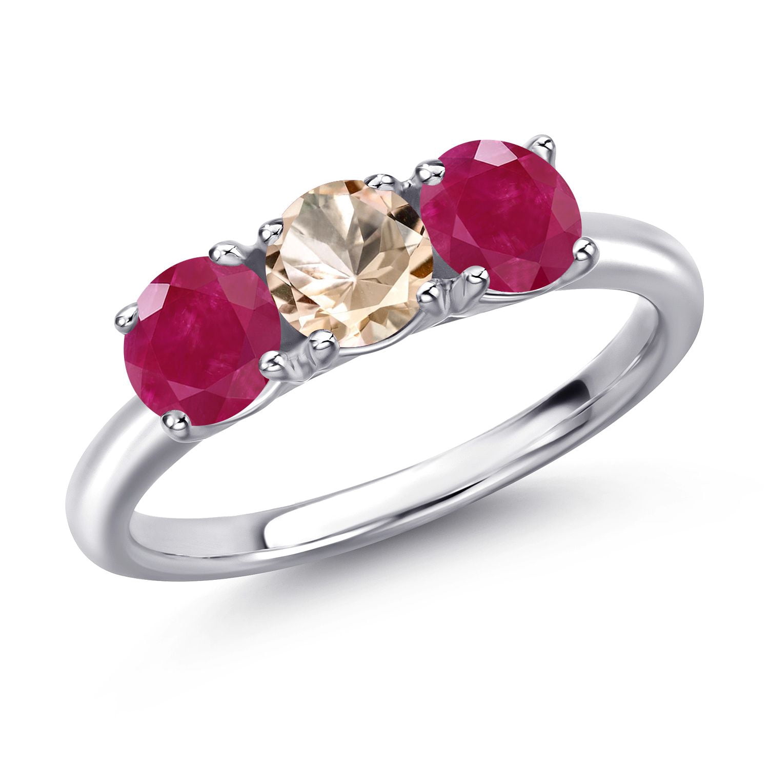 Ruby Peah Gem Stone King 925 Sterling Silver Peach Morganite and Red Ruby ...