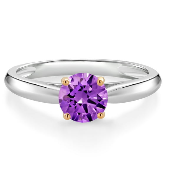 Gem Stone King 1.50 Ct Round Purple Zirconia 10K White and Yellow Gold Solitaire Engagement Ring (Size 9)