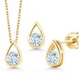 thumbnail image 1 of Gem Stone King 1.50 Ct Round Sky Blue Aquamarine 18K Yellow Gold Plated Silver Teardrop Pendant and Earrings Jewelry Set With Chain, 1 of 4