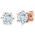 thumbnail image 1 of Gem Stone King 1.50 Ct Round Sky Blue Aquamarine Gold Plated 6-prong Stud Earrings for Women Men 6mm, 1 of 3