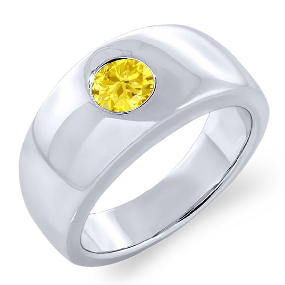 Gem Stone King 1.50 Ct Round Yellow Zirconia 925 Sterling Silver Men's Ring (Size 7)