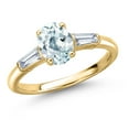 thumbnail image 1 of Gem Stone King 1.50 Ct Sky Blue Aquamarine G/H Lab Grown Diamond 18K Yellow Gold Plated Silver Ring, 1 of 6