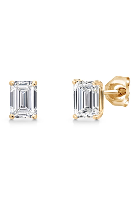 1.50 Cttw 14K Yellow Gold IGI Certified Lab Grown Diamond Stud Basket Setting Earrings | Emerald Cut | E-F Color | VS1-VS2 Clarity | Double Notch | Gold Earrings for Women Men