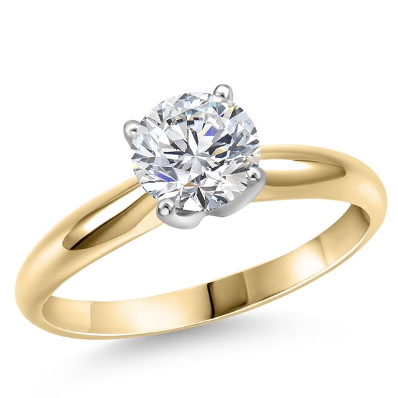Gem Stone King 1.50 Cttw Round Lab Grown Diamond Solitaire Engagement Ring for Women | 14K Two-Tone Gold | IGI Certified | E-F Color | VS1-VS2 Clarity | Available in Size 5, 6, 7, 8, 9