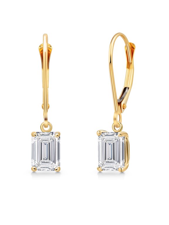 1.50 Cttw IGI Certified Lab Grown Diamond Dangle Earrings for Women in 14K Yellow Gold | Emerald Cut 0.75 Ct Each | VS1 Clarity | D-E Color