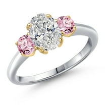 Gem Stone King 1.50cttw 10K White Gold IGI Certified Lab Grown Diamond 3-Stone Engagement Ring for Women | Center 1.00 Ct Diamond | E-F and Pink Color | VS1-VS2 Clarity | Size 5