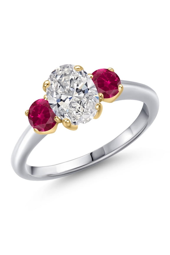 1.50cttw 10K White Gold IGI Certified Lab Grown Diamond and Red Created Ruby 3-Stone Engagement Ring for Women | Center 1.00 Ct Diamond | E-F Color | VS1-VS2 Clarity | Size 6