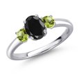 thumbnail image 1 of Gem Stone King 925 Sterling Silver Black Sapphire and Green Peridot Engagement Ring for Women | 1.51 Cttw | Oval 7X5MM | Gemstone September Birthstone | Size 7, 1 of 6