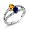 thumbnail image 1 of Gem Stone King 1.51 Ct Oval Yellow Sapphire Blue Sapphire 925 Sterling Silver Ring (Size 8), 1 of 4