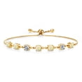 thumbnail image 1 of Gem Stone King 1.51 Ct Round Cabochon White Ethiopian Opal 18K Yellow Gold Plated Silver Lab Grown Diamond Tennis Bracelet for Women (Fully Adjustable up to 9 inch), 1 of 3