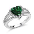 thumbnail image 1 of Gem Stone King 1.51 Cttw Green Nano Emerald and White Moissanite Ring for Women | 925 Sterling Silver | Gemstone May Birthstone | Heart Shape 8MM | Available in Size 5,6,7,8,9, 1 of 5