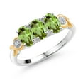 thumbnail image 1 of Gem Stone King 1.52 Ct Oval Green Peridot 925 Silver and 10K Yellow Gold G-H Lab Grown Diamond Women Ring, 1 of 4