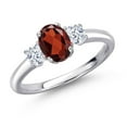 thumbnail image 1 of Gem Stone King 925 Sterling Silver Red Garnet and White Zirconia Engagement Ring for Women | 1.52 Cttw | Oval 7X5MM | Gemstone January Birthstone | Size 6, 1 of 6