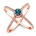 thumbnail image 1 of Gem Stone King 1.52 Ct Round London Blue Topaz 18K Rose Gold Plated Silver Criss Cross X Ring (Size 5), 1 of 5
