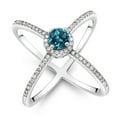 thumbnail image 1 of Gem Stone King 1.52 Cttw Round London Blue Topaz 925 Sterling Silver Criss Cross X Ring for Women | Gemstone Birthstone | Round 5MM (Size 7), 1 of 5