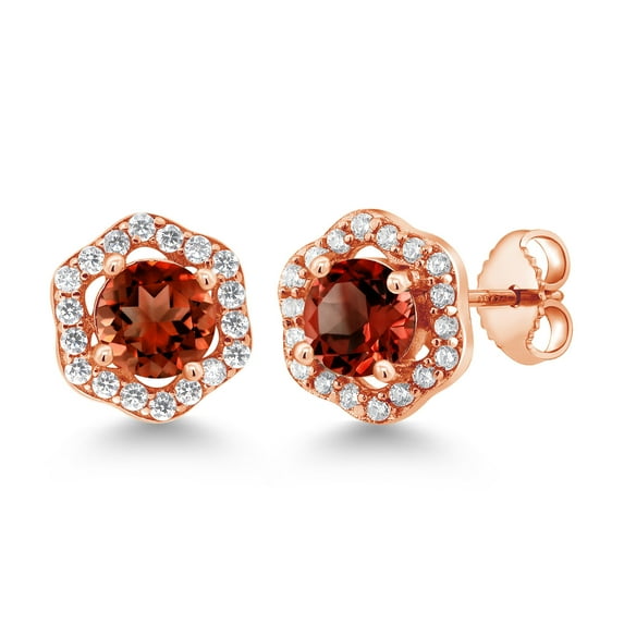 Gem Stone King 1.52 Ct Round Red Garnet 18K Rose Gold Plated Silver Earrings