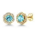 thumbnail image 1 of Gem Stone King 1.52 Ct Round Swiss Blue Topaz 18K Yellow Gold Plated Silver Earrings, 1 of 4