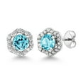 thumbnail image 1 of Gem Stone King 1.52 Ct Round Swiss Blue Topaz 925 Sterling Silver Earrings, 1 of 4