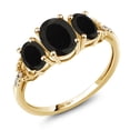 thumbnail image 1 of Gem Stone King 1.52 Cttw 10K Yellow Gold Oval Black Onyx and Diamond Accent 3-Stone Engagement Ring | Three Stone Wedding Anniversary Promise Ring for Women | Size 5,6,7,8,9, 1 of 6