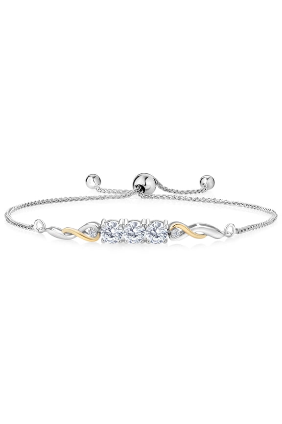 1.52 Cttw 925 Sterling Silver and 10K Yellow Gold Lab Grown Diamond Tennis Bracelet for Women | Gemstone April Birthstone | E-F Color | VS Clarity | Fully Adjustable up to 9 inch