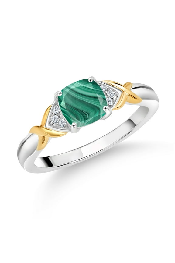 1.53 Ct Green Malachite E-F Lab Grown Diamond 925 Silver and 10K Yellow Gold Ring