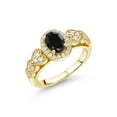 thumbnail image 1 of Gem Stone King 1.53 Ct Oval Black Sapphire 18K Yellow Gold Plated Silver Engagement Ring, 1 of 4