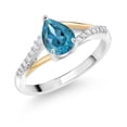 thumbnail image 1 of Gem Stone King 1.53 Ct Pear Shape London Blue Topaz 925 Silver and 10K Yellow Gold E-F Lab Grown Diamond Ring, 1 of 4