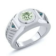 thumbnail image 1 of Gem Stone King 1.53 Ct Round Green Prasiolite Blue Diamond 925 Sterling Silver Men's Ring, 1 of 2