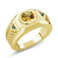 thumbnail image 1 of Gem Stone King 1.53 Ct Yellow Citrine Blue Diamond 18K Yellow Gold Plated Silver Men's Ring, 1 of 5