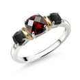thumbnail image 1 of Gem Stone King 1.54 Ct Cushion Checkerboard Red Garnet Black Onyx 925 Silver and 10K Yellow Gold Ring (Size 7), 1 of 3