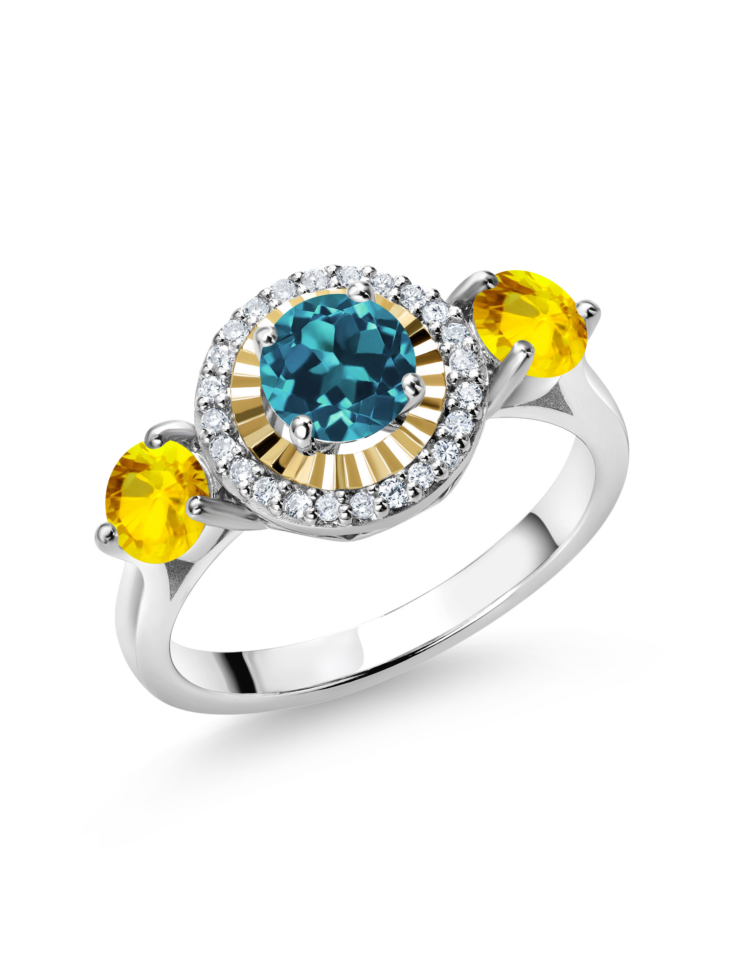Gem Stone King 1.54 Ct London Blue Topaz Yellow Sapphire 925 Silver and ...