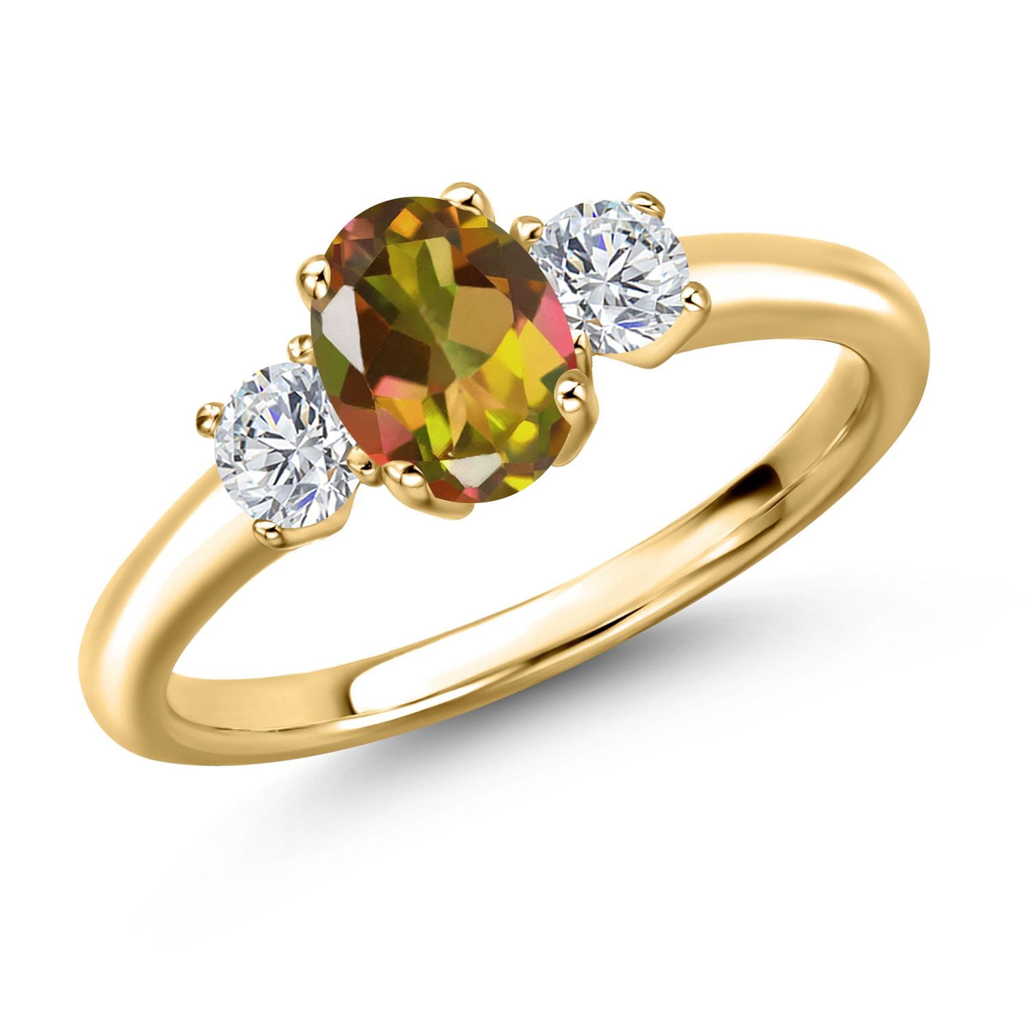 Topaz 321 Gem Stone King 18K Yellow Gold Plated Silver Mango Mystic Topaz and Lab ...
