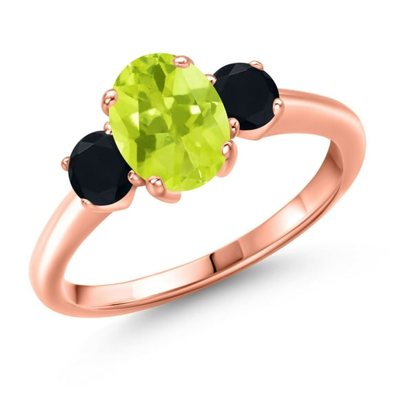 Gem Stone King 1.54 Ct Oval Yellow Lemon Quartz Black Onyx 18K Rose Gold Plated Silver Ring