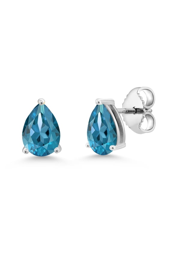 1.54 Ct Pear Shape 7x5mm London Blue Topaz 925 Sterling Silver Stud Earrings