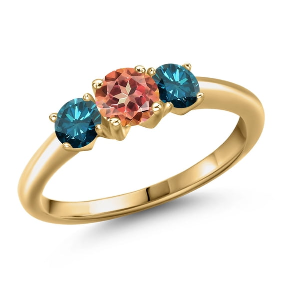 Gem Stone King 18K Yellow Gold Plated Silver Ecstasy Mystic Topaz and Blue Diamond Engagement Ring for Women | 1.54 Cttw | Round 5MM | Gemstone November Birthstone | Size 6
