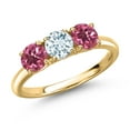 thumbnail image 1 of Gem Stone King 18K Yellow Gold Plated Silver Sky Blue Aquamarine and Pink Tourmaline Engagement Ring for Women | 1.54 Cttw | Round 5MM | Gemstone March Birthstone | Size 7, 1 of 6