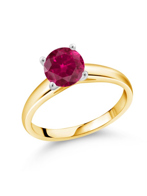 10K White And Yellow Gold Red Created Ruby Engagement Ring for Women | 1.55 Cttw | Round 7MM | Gemstone July Birthstone | Size 9