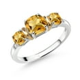 thumbnail image 1 of Gem Stone King 1.55 Ct Cushion Yellow Citrine 925 Silver and 10K Yellow Gold Diamond 3-Stone Ring (Size 5), 1 of 3